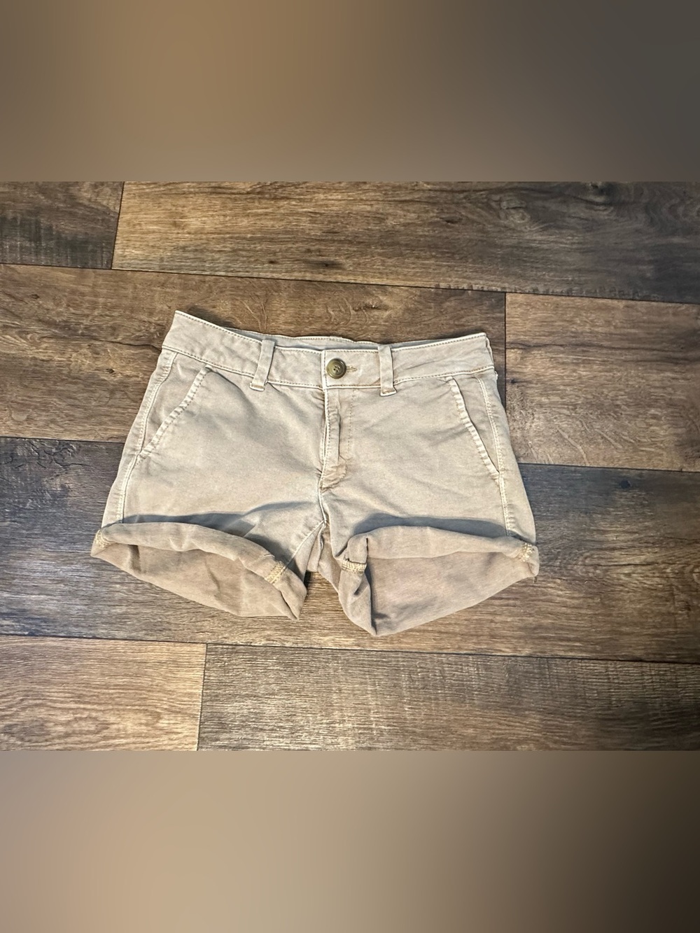 American Eagle Outfitters Rolled Hem Tan Jean Shorts